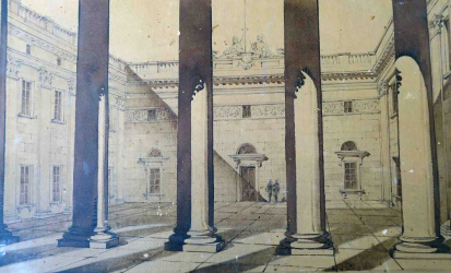 Проект восстановления и реконструкции здания Горисполкома после пожара (1945г.) в его первоначальном историческом облике  (рисунок  арх.Г.Топуза)