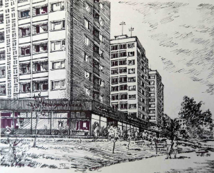 Три жилых дома для моряков ЧМП на Комсомольском бульваре  (рисунок арх.Г.Топуза)
