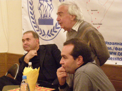 (Слева - направо) А. Мордань, Е. Голубовский, В. Шендерович