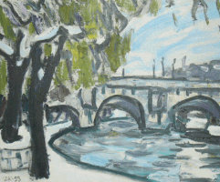 Николай Дронников. Новый мост зимой, Париж, 1993 г. (масло)