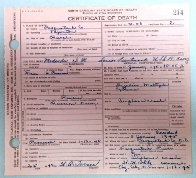 V.Levin death certificate